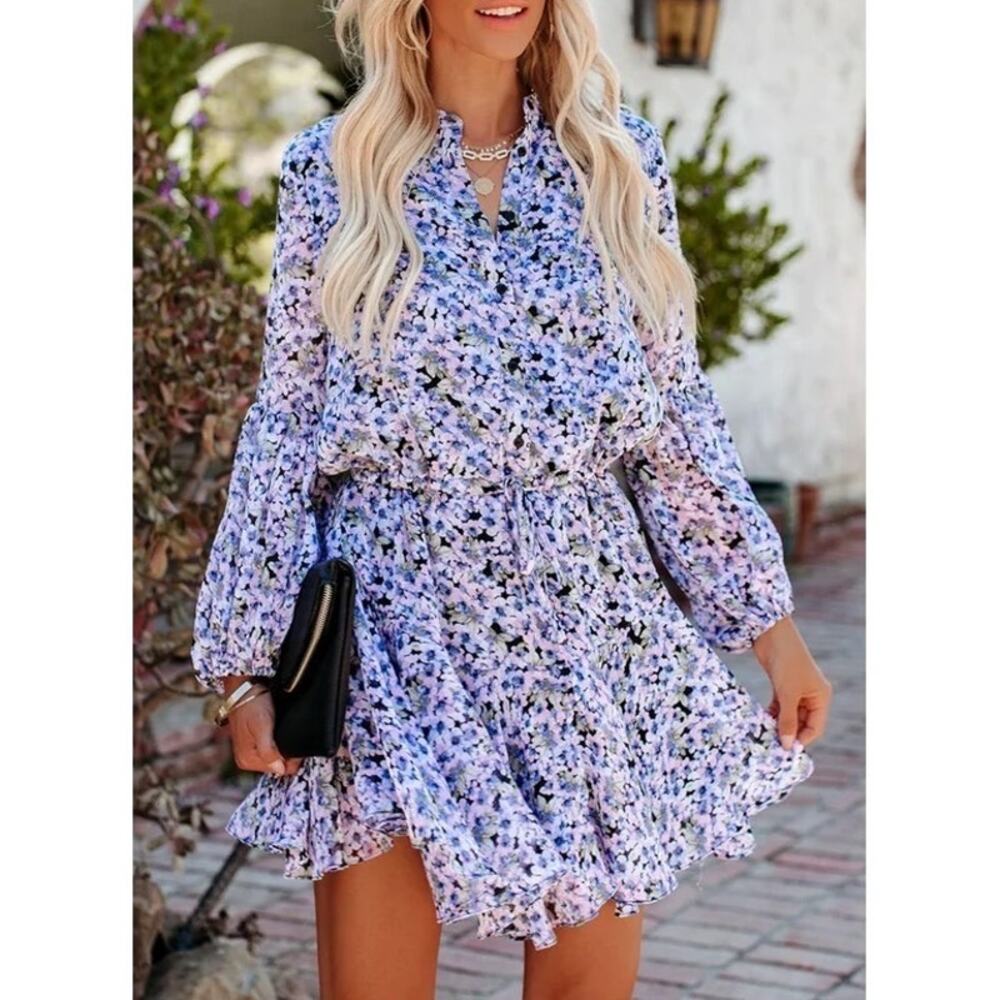 NWT VICI Francine Feminine Floral Modern Tie Waist Balloon Sleeve Dress M - Picture 7 of 15